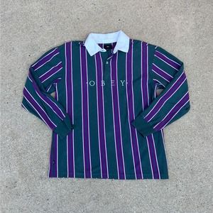 Obey Script Dark Teal Long Sleeve Polo Shirt